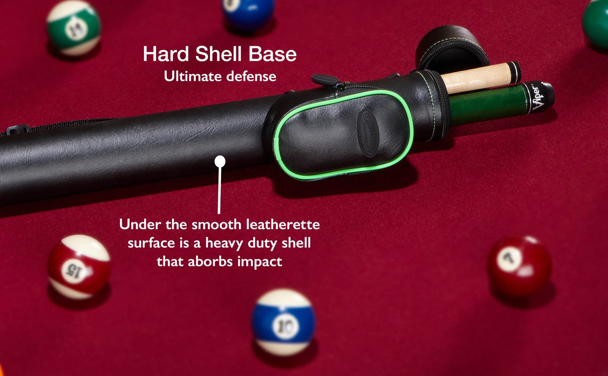 Casemaster 51-0706-10 Q-Vault Supreme Black with Green Trim Cue Case